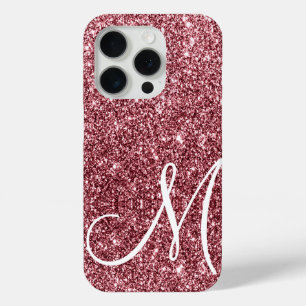 Coque iPhone 15 Pro Glam de Parties scintillant d'or de Rose monogramm