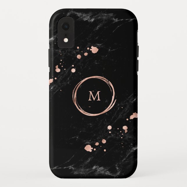 Coques Case-Mate iPhone Glam Faux Gold Regardez le marbre noir| Monogramme (Dos)