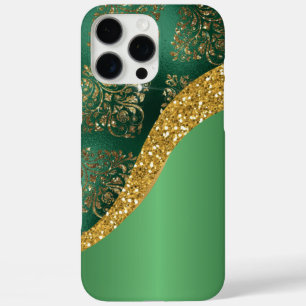 Coques iPhone 16 Pro Max Glam Gold Parties scintillant Vert métal