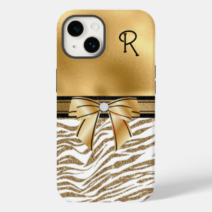 Coque Pour iPhone 14 Glam Gold Zebra Stripe Monogramme