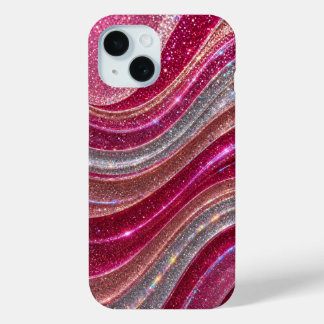 Coque Pour iPhone 15 Glam Minimaliste Rose et Champagne Paillettes Arge