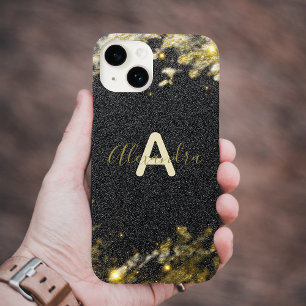 Coque Pour iPhone 14 Glam moderne brillant noir or brillant élégant