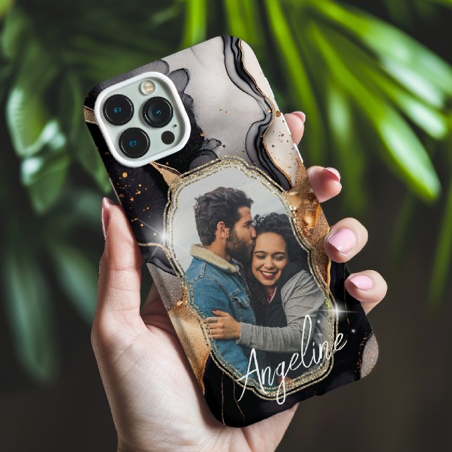 Coques Case-Mate iPhone Glam moderne noir et or Nom et photo (Créateur téléchargé)