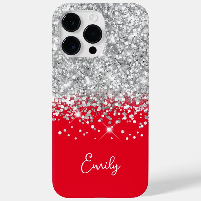 Coques Case-Mate iPhone Glam Parties scintillant rouge et argent (Verso)