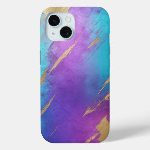 Coque Pour iPhone 15 Glam Perdu violet Turquoise Or
