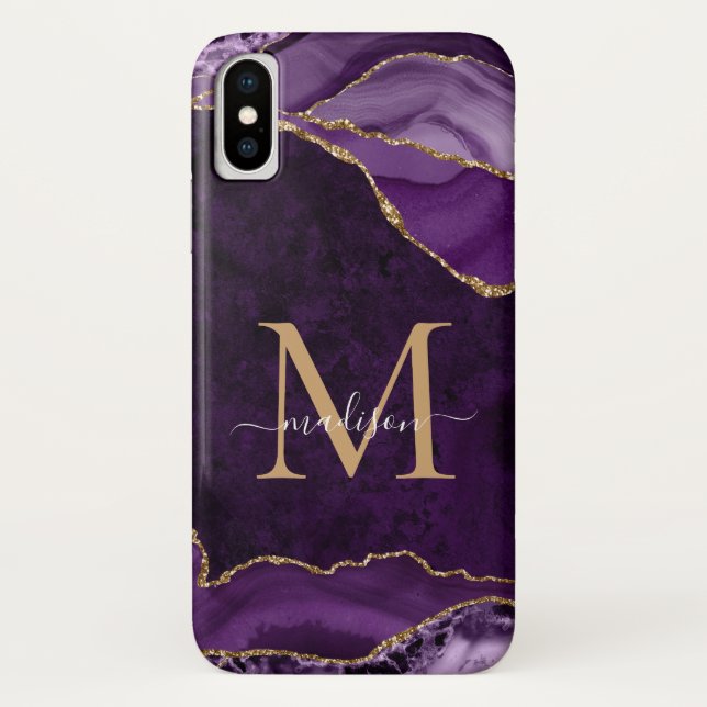 Coques Case-Mate iPhone Glam Purple Gold Parties scintillant Agate Gemston (Dos)
