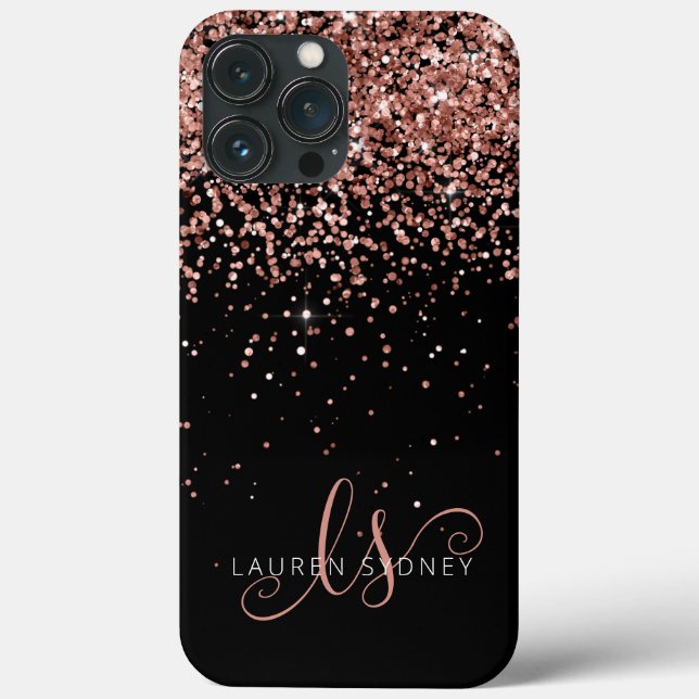 Coques Case-Mate iPhone Glam Rose Gold Parties scintillant Élégant Monogra (Verso)
