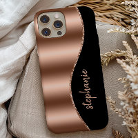 Glam Rose Gold Signature Faux Feuille Ondulée Noir
