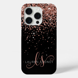 Coque iPhone 15 Pro Glam Rose Parties scintillant or Élégant Monogramm