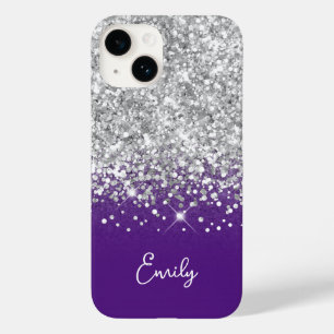 Coque Pour iPhone 14 Glam Royal Purple and Silver Parties scintillant