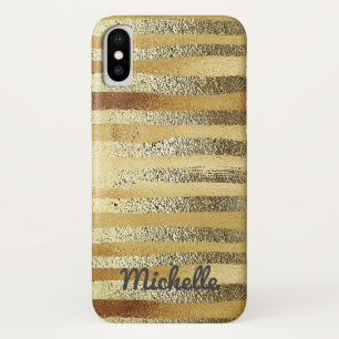 Coque iPhone X Glam Stylish tirage à la main or rayé personnalisé