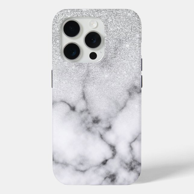 Coques Case-Mate iPhone Glamorous Silver White Glitter Marble Gradient (Verso)