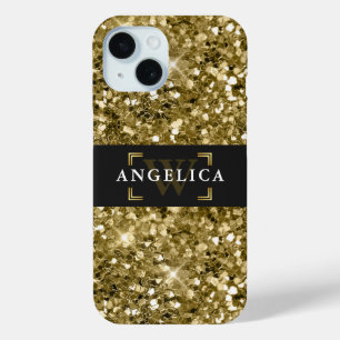 Coque Pour iPhone 15 Glamour Monogrammé Éperche Métallurgique Or