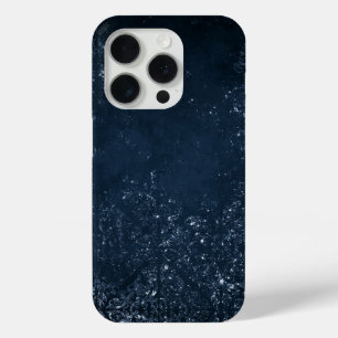 Coque iPhone 15 Pro Glimmery Navy Grunge   Sombre Sapphire bleu Damas