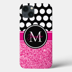 Case-Mate iPhone Case Glitter Rose Chaud Points Noirs Blancs Monogramme