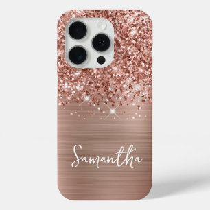 Coque iPhone 15 Pro Glitter Rose Gold Glam Nom du script