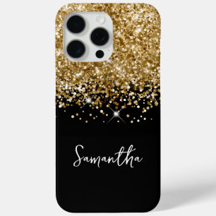Coque iPhone 15 Pro Max Glitterie Gold et Black Glam Nom