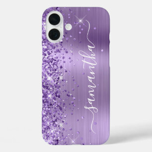 Coques iPhone 16 Plus Glitterie Lumière Violet Glam Girl Signature