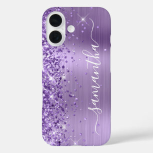 Coque Pour iPhone 16 Glitterie Lumière Violet Glam Girl Signature