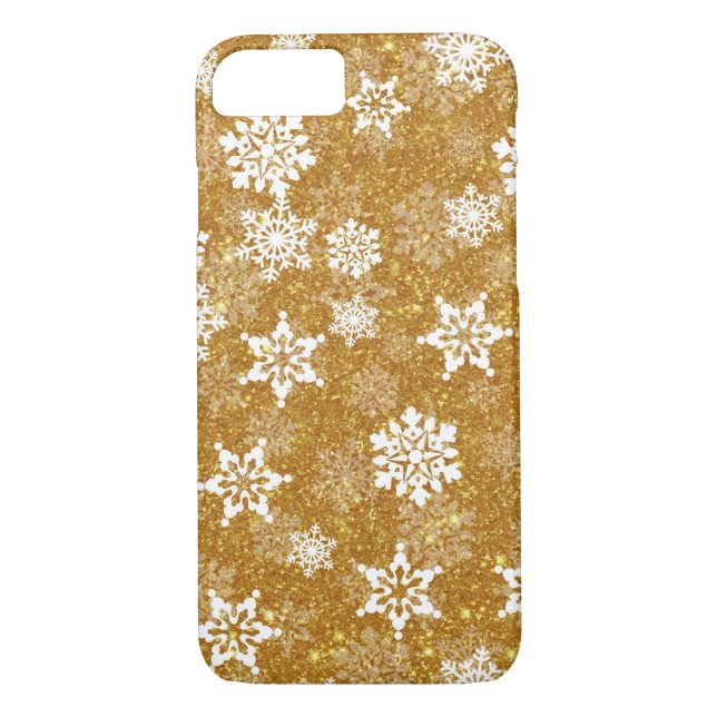 Coques Case-Mate iPhone Glitterie or de vacances Snowflakes (Dos)
