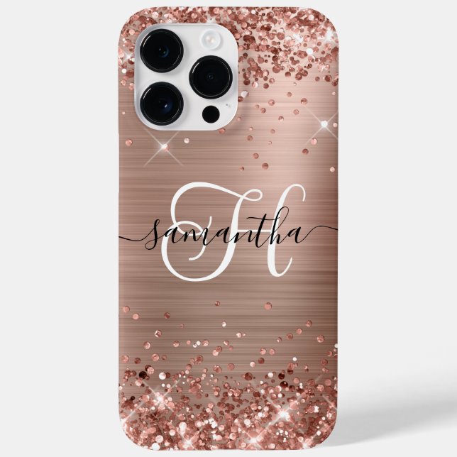 Coques Case-Mate iPhone Glitterie Rose or Glam Monogramme (Verso)