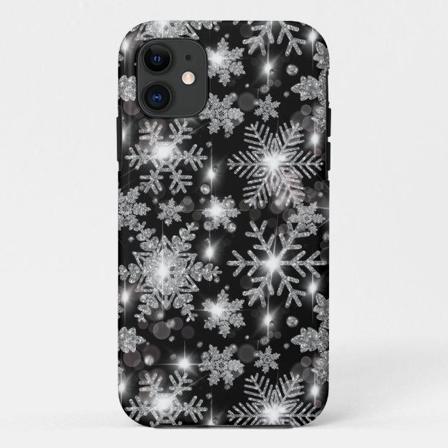 Coques Case-Mate iPhone Glittery argent fêter motif de flocon de neige (Dos)