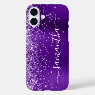 Coques iPhone 16 Plus Glittery Indigo Purple Girl Signature