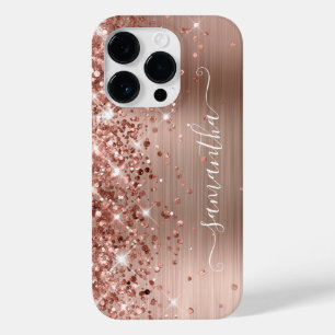 Coque Pour iPhone 14 Pro Glittery Rose Gold Glam Modern Girl Signature