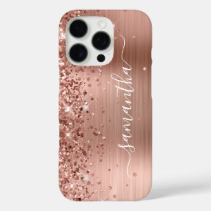 Coques iPhone 16 Pro Glittery Rose Gold Metallic Girly Signature