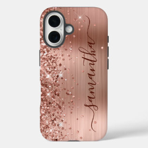 Coque Pour iPhone 16 Glittery Rose Gold Metallic Girly Signature