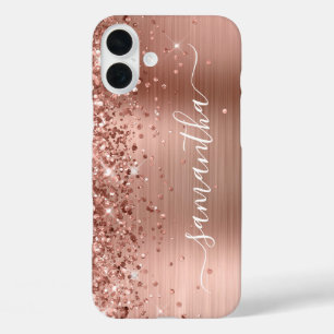 Coques iPhone 16 Plus Glittery Rose Gold Metallic Girly Signature