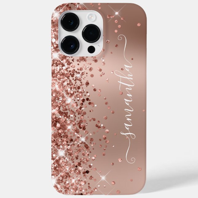 Coques Case-Mate iPhone Glittery Rose Gold Ombre Modern Girl Signature (Verso)