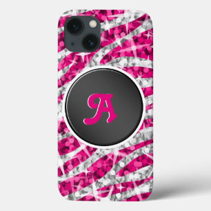 Coques Pour iPhone Glitz Zebra rose monogramme noir