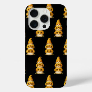 Coque iPhone 15 Pro Gnome Tournesol Sourires Cachés Sous le Doré