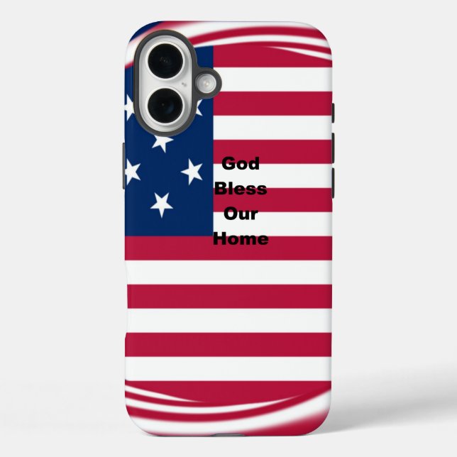 Coques Case-Mate iPhone God Bless Our Home : USA Flag Swirl Art (Verso)
