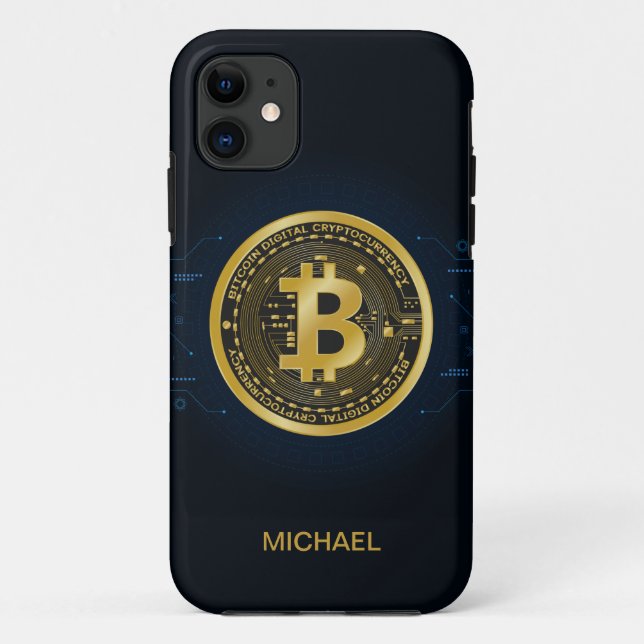 Coques Case-Mate iPhone Gold Bitcoin Cryptomonnaie Nom personnalisé (Dos)