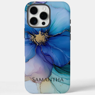 Coques iPhone 16 Pro Max Gold Blue Aqua Purple Flower