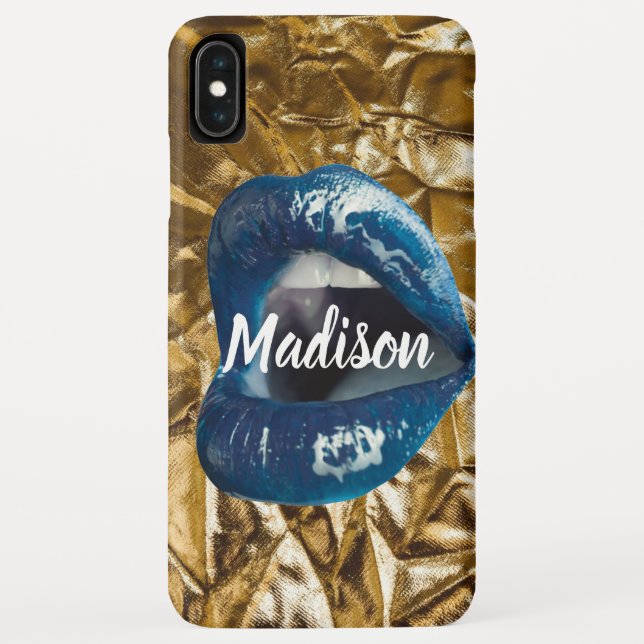Coques Case-Mate iPhone Gold Blue Lips maquillage Beauté personnalisée (Dos)