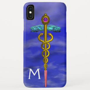 Case-Mate iPhone Case GOLD CADUCEUS MÉDICALE SYMBOLE Blue Sky Monogramme