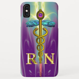 Coque Case-Mate Pour iPhone GOLD CADUCEUS SYMBOLE INFIRMIÈRE INSCRIT Bleu pour