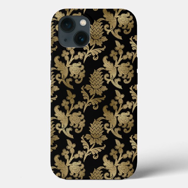 Coques Case-Mate iPhone Gold Damask Floral sur Black Mariage cadeau (Verso)
