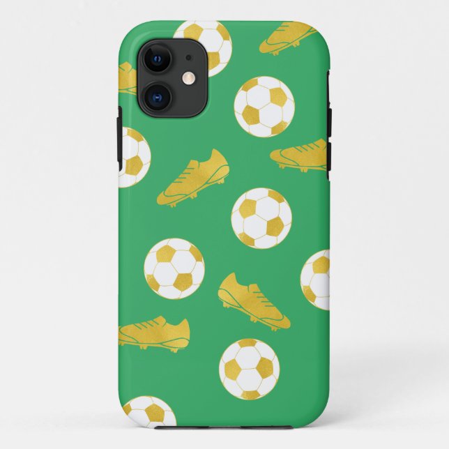 Coques Case-Mate iPhone Gold Elegant Classic Soccer Clefs Ball Green (Dos)
