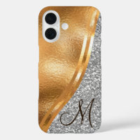 Gold Faux Foil, Nom et Monogramme Coque-Mate iPhon