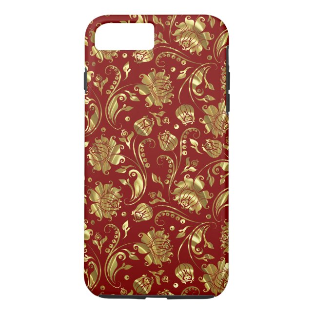 Coques Case-Mate iPhone Gold Floral Damques Arrière - plan Bourgogne (Dos)