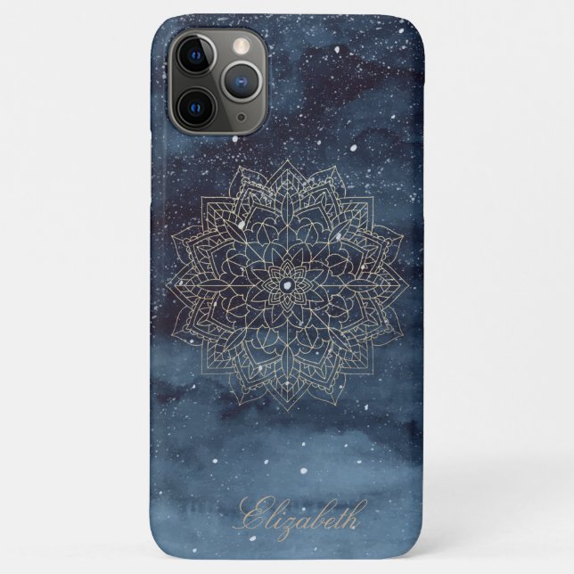 Coques Case-Mate iPhone Gold Floral tendance Mandala Navy Blue (Dos)