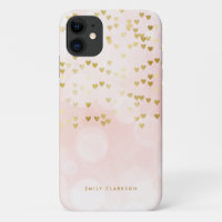 Gold Foil Heart Confetti Pink Bokeh Personnalisé