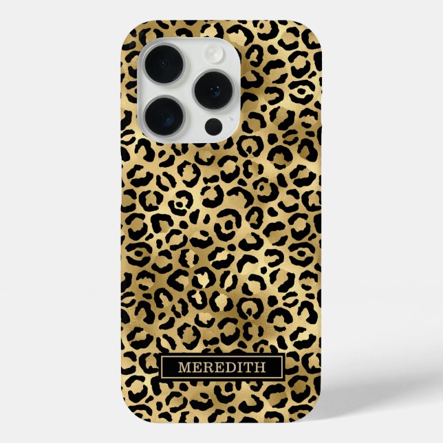 Coques Case-Mate iPhone Gold Foil Leopard Print Monogrammed (Verso)