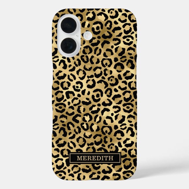 Coques Case-Mate iPhone Gold Foil Leopard Print Monogrammed (Verso)