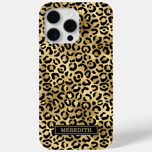 Coques Case-Mate iPhone Gold Foil Leopard Print Monogrammed  (Verso)
