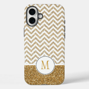 Coques iPhone 16 Plus Gold Glam Faux Parties scintillant Chevron